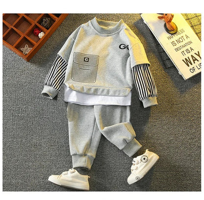 Spring Autumn Girls Boys Striped Patchwork Workout Sweatshirt+Sweatpant Set School Kid 2PCS Tracksuit Child Jogger Outfit 3-14Yr