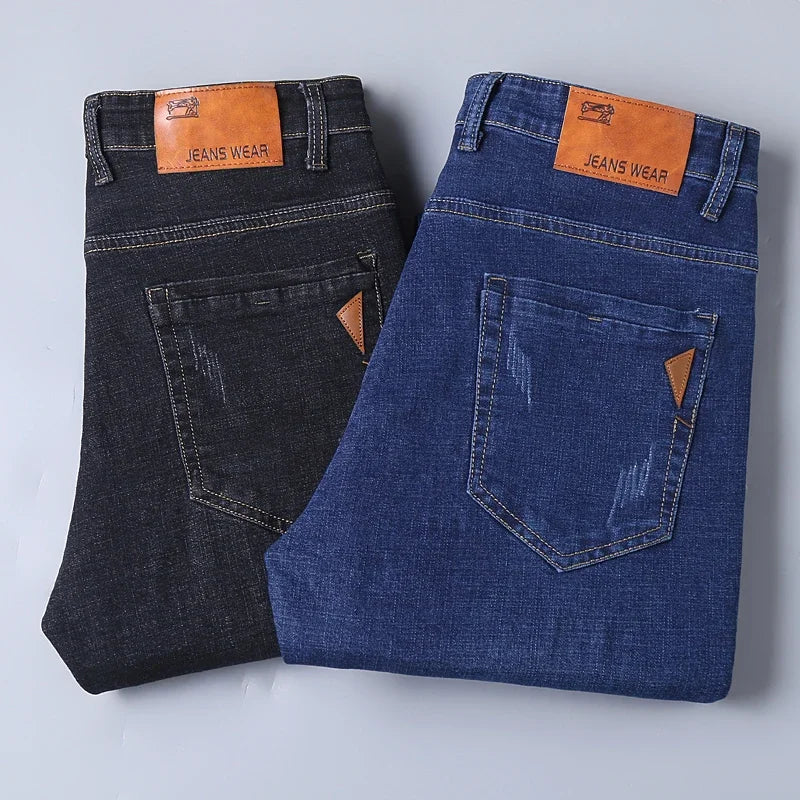 2025 New Business Men's Jeans Casual Comfortable Straight Stretch Fashion Classic Premium Blue Black Denim Pants Large Pants