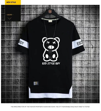 T-shirt for Men Short Sleeves Male T Shirts Korean Style Streetwear Print Harajuku Oversize T Shirt Casual Clothing Sleeve Tops