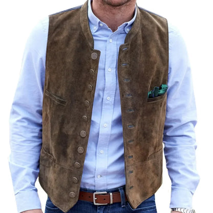 Men Vest Brown Frosted Velvet Single Button Casual Steampunk Style Waistcoat For Business Work Office Daily Sleeveless