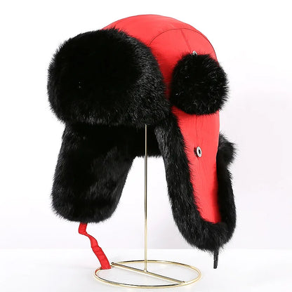 Russia Winter Real fur Hat Unisex Outdoor Windproof Super Warm Real Rabbit Fur Bomber Hats Natural Soft Natural Rabbit Fur Caps