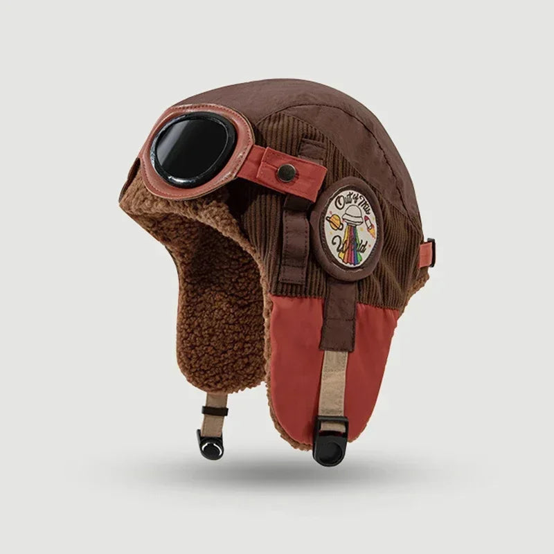 Niche Design Removable Glasses Pilot Hats for Men and Women Autumn Winter Outdoor Riding Warm Casual Versatile Retro Bomber Cap