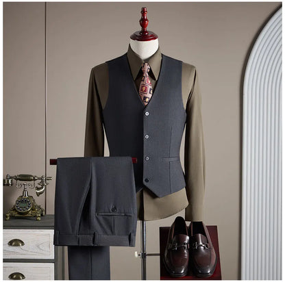 High-End Wool Suit Set for Men, Fashionable and Stylish Business Casual Three-Piece Suit, Tencel Suit, Groom's Wedding Dress