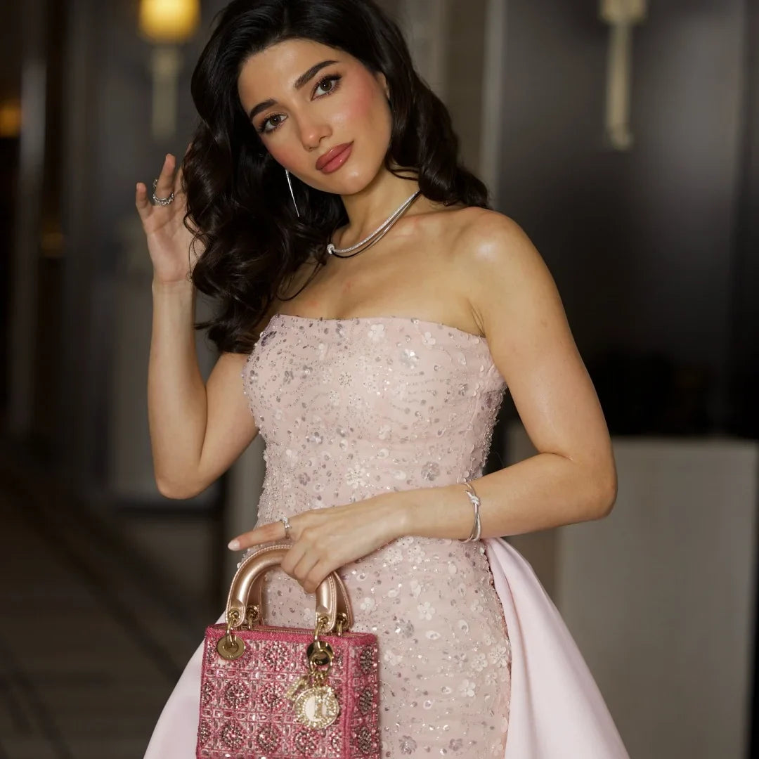 Customized Pink Glitter Strapless Backless robes de soirée Sleeveless Mermaid Party Dresses Floor-Length Prom Dress 2025