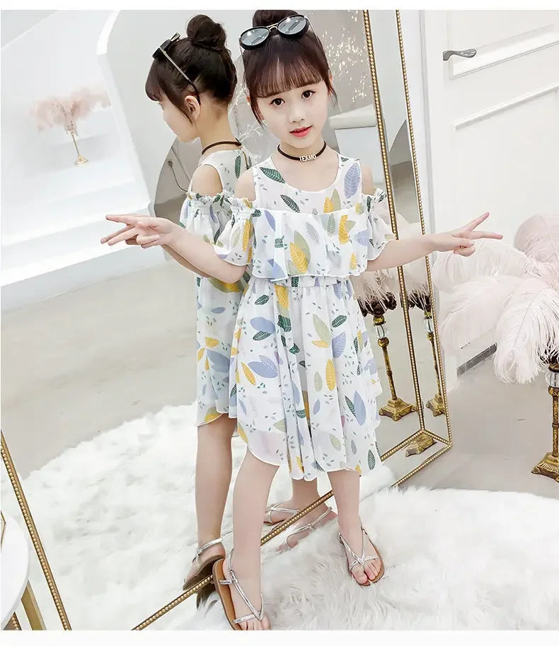 Summer Thin Girl Dress Floral Chiffon Princess Children's Dress Vestidos Summer Girls Casual Dresses Robe Fille Kids Clothes