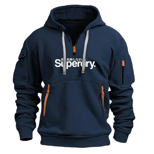 Autumn and Winter Warm Men's Hoodie Long Daily Outdoor Multi Pocket Zipper Comfortable Sweatshirt