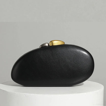 Designer Shell Shape Clutch Bag with Metallic Closure Chain Dinner Purse Women Evening Party Leather Shoulder Crossbody Handbags