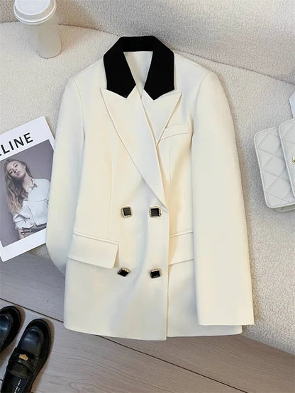 Spring Women's Suit Jacket Fashionable Korean Design Commute Style Long Sleeve Polyester Blend Urban Windbreaker