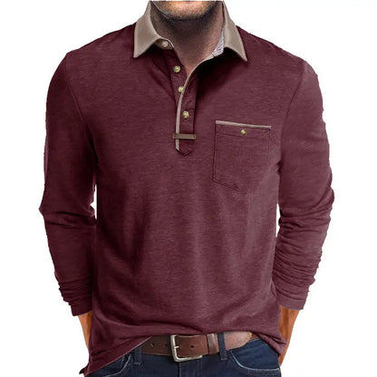 Plus Size Men's Long-Sleeve Polo Shirt Casual Fashion Men's Clothing OverSize Men's T-Shirt Solid Color Pullover Top