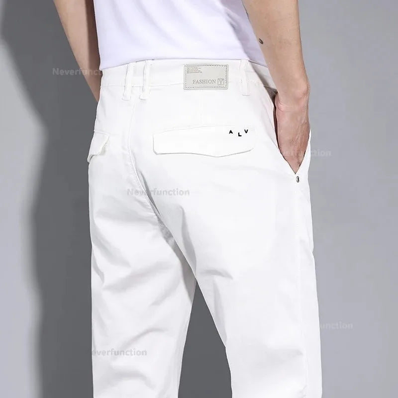 New in White Fashion Casual Pants Men's Brand Stretch Straight Comfortable Soft Male Clothes Business Work Pants