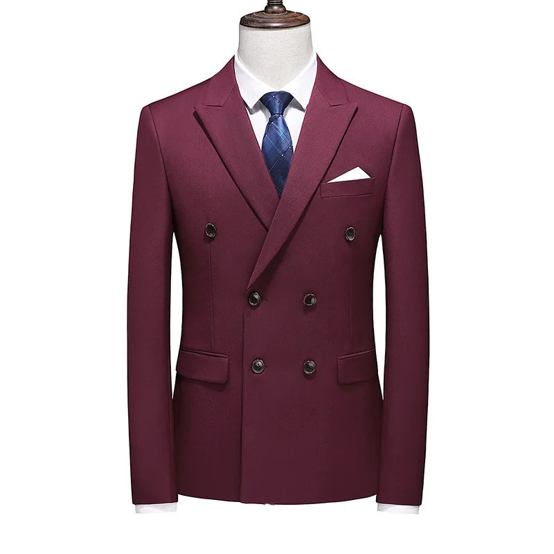 17 Colors Men Fashion Double Breasted Suit Jacket Korean Classic Solid Color Formal Business Office Slim Casual Wedding Blazers
