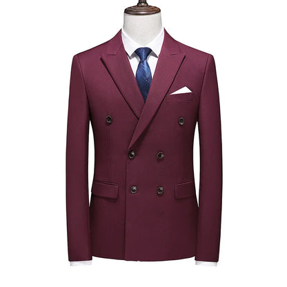 17 Colors Men Fashion Double Breasted Suit Jacket Korean Classic Solid Color Formal Business Office Slim Casual Wedding Blazers
