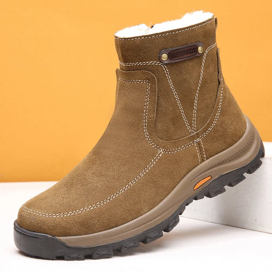 Men's sheepskin and wool integrated snow boots, real leather and fur, winter thick and warm boots slip resistance for Men's ﻿