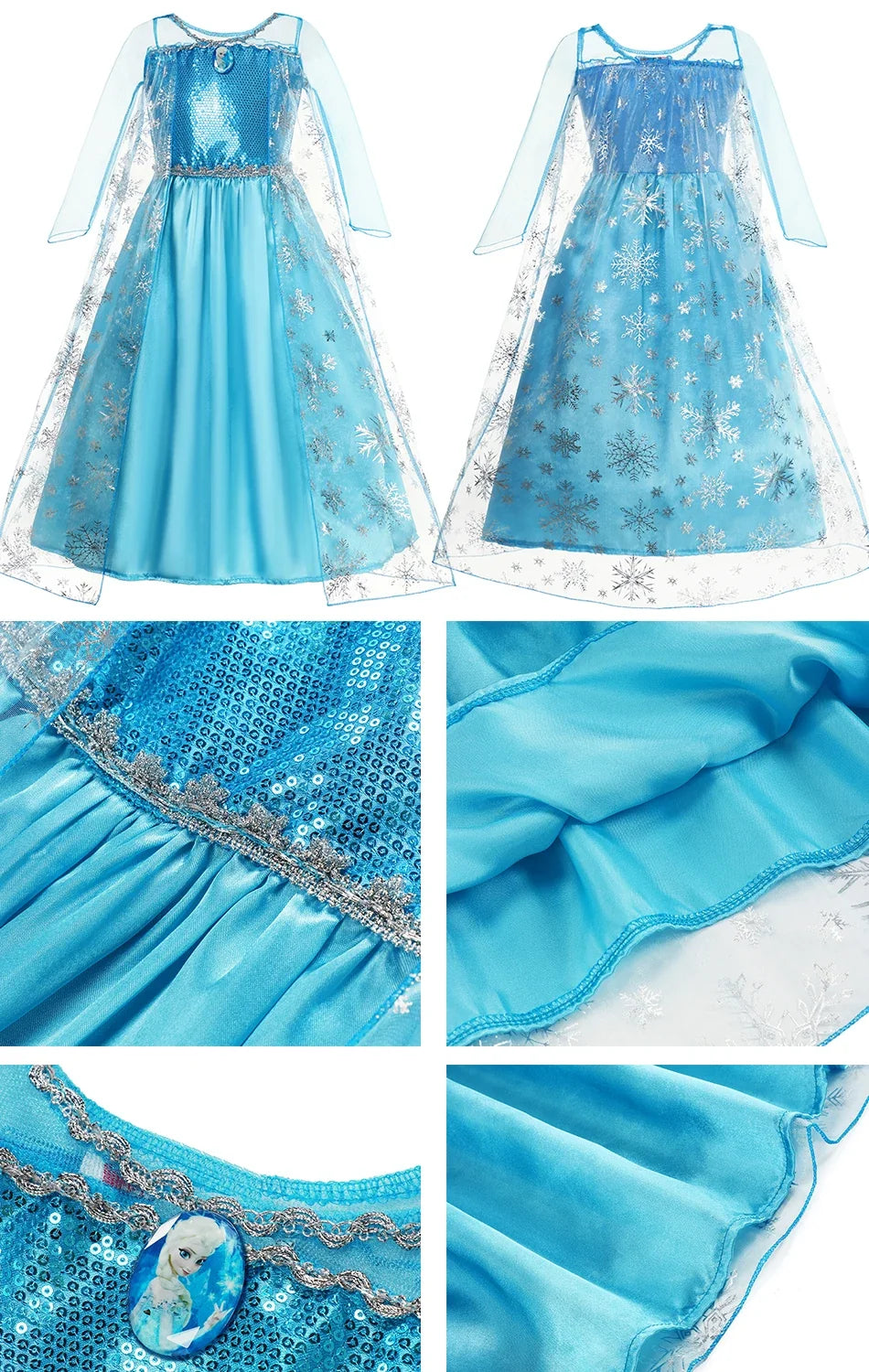 Elsa Dress for Girls Elsa Mesh Long Dress Costume Children Kids Carnival Snow Queen Cosplay Dress Purim Birthday Party Ball Gown
