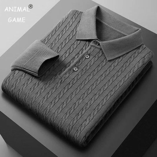 Men's Autumn Knitted Pullover Sweaters Woolen Button Cable Sweater Slim V-neck Long Sleeve Winter Outerwear Warm Heavyweight Top