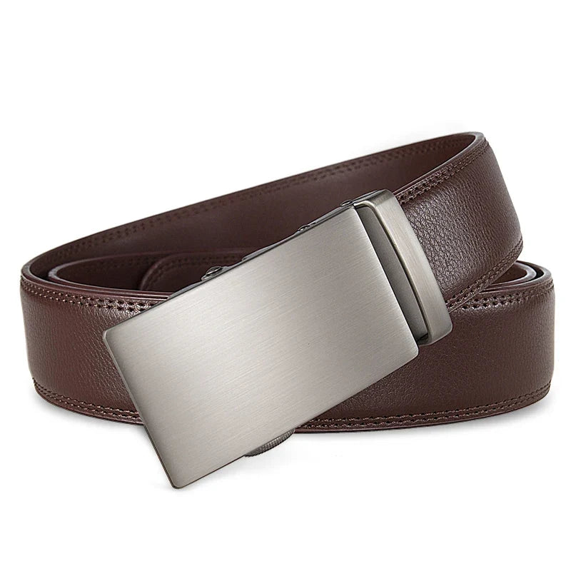 3.5cm High End Handsome Metal Alloy Automatic Buckle Belt Men's Genuine Leather Waistband Fashion Business Black Brown Belts