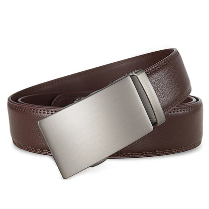 3.5cm High End Handsome Metal Alloy Automatic Buckle Belt Men's Genuine Leather Waistband Fashion Business Black Brown Belts