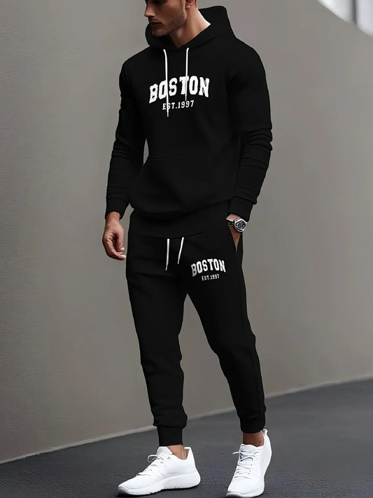2026 Men's Printed Cotton Hoodie Pants Set Autumn/Winter Men's and Women's Set Fashion Casual Hip Hop High Quality Hoodie Suit