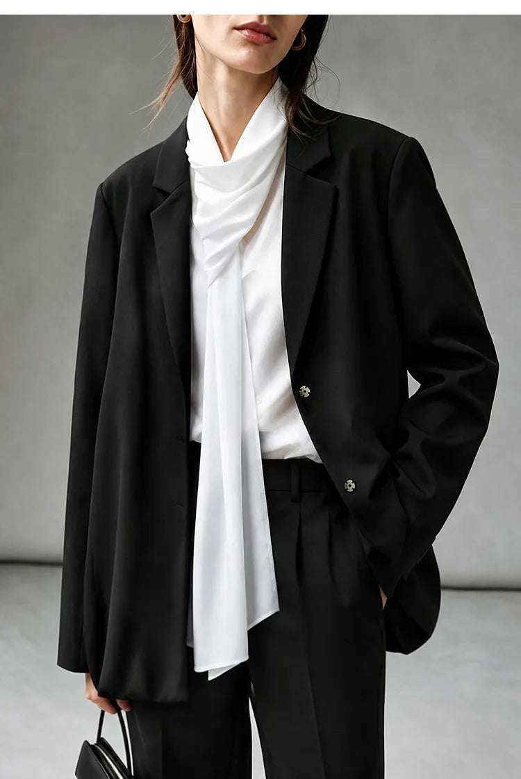 Women Blazer 2026 Autumn New Sharp Commuter Jackets Notched Lapel Metal Buttons Minimalism Women Outerwear Coats 12643012