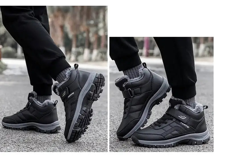 Winter Men Boots PU Leather Snow Boots Man Plush Warm Causal Shoe Waterproof Men Boots High Quality Male Sneakers Ankle Boots