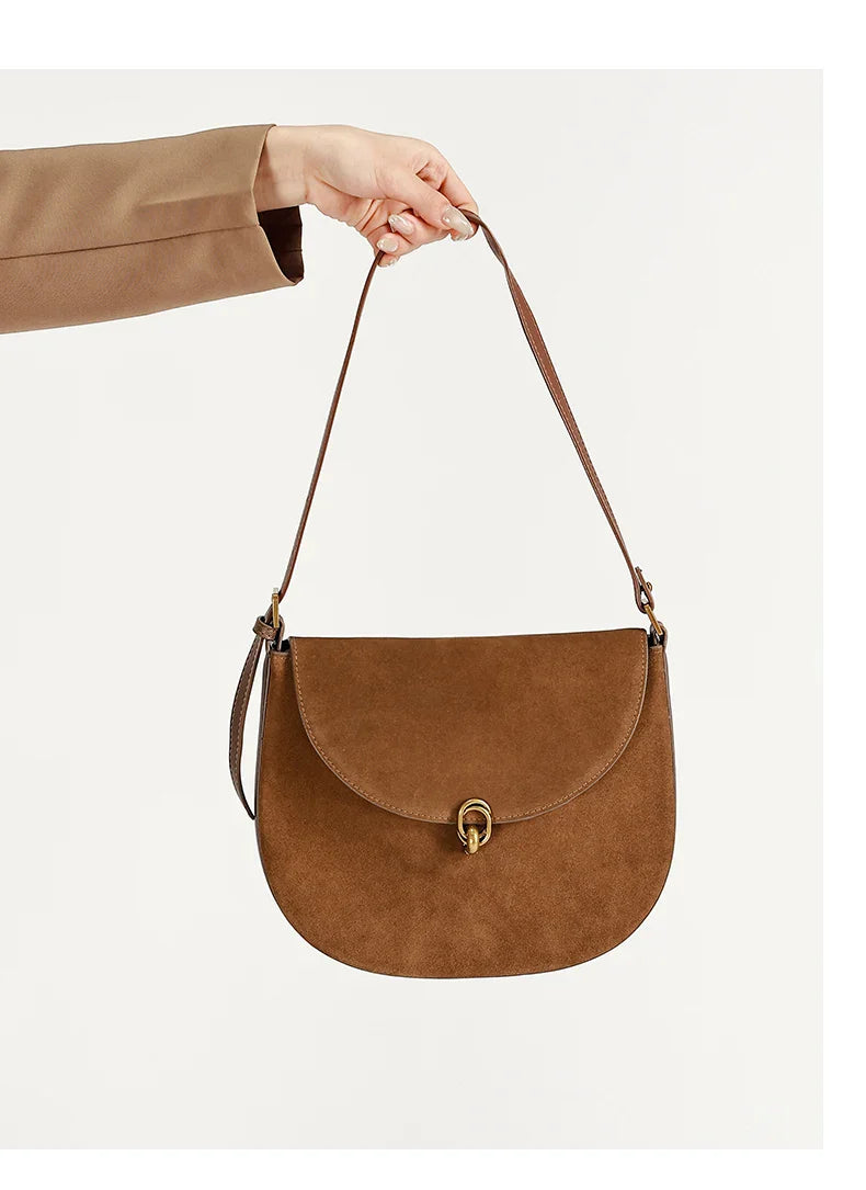 Autumn Winter women's Natural suede leather Crossbody Shell Bag Fashionable Shoulder Handbag Lady Luxury Designer saddle Bag