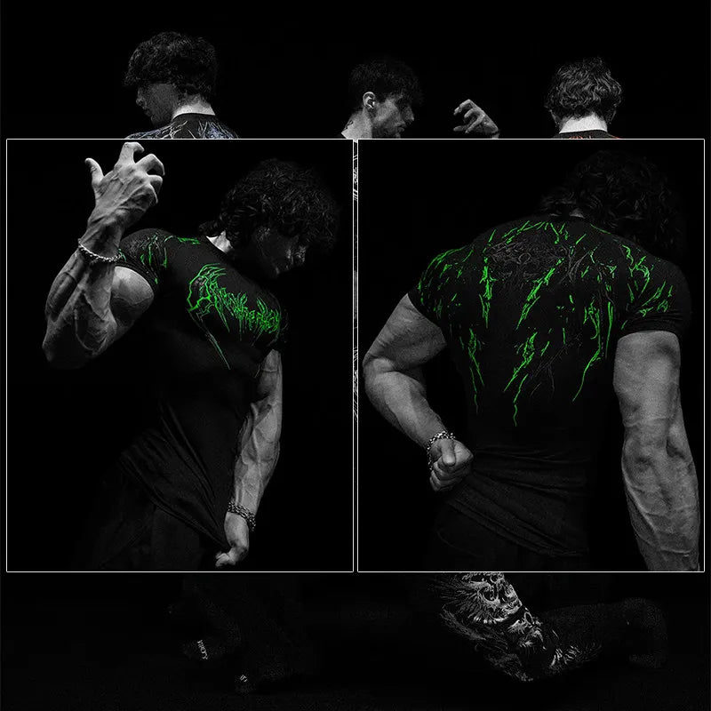 Dark Dragon Slayer Men's 2026 Summer New Fitness Clothes Speed Drying Running Printed Compression Clothes Sports T-shirt