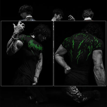 Dark Dragon Slayer Men's 2026 Summer New Fitness Clothes Speed Drying Running Printed Compression Clothes Sports T-shirt