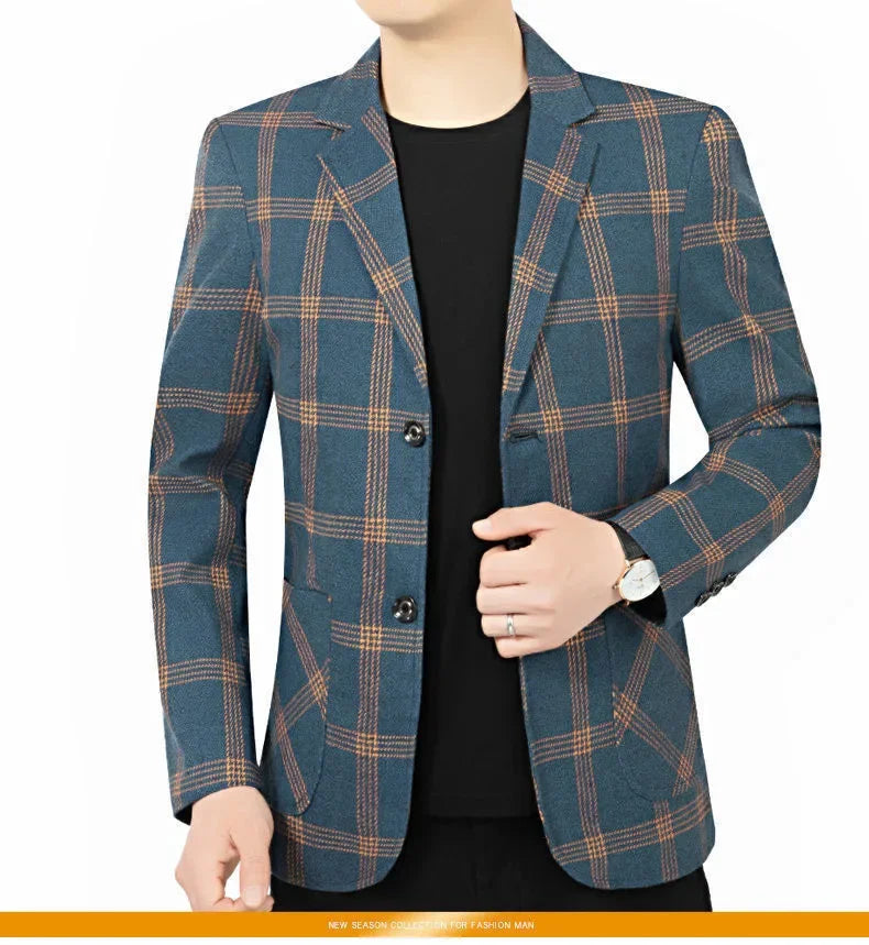 Brand Plaid Striped Business Blazers for Mens 2026 New Spring Autumn Fashion Casual Suit Jacket Men Interview Coat