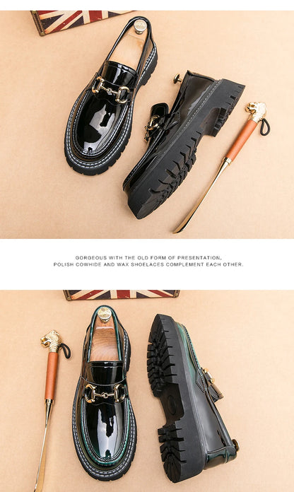 New Men Patent Leather Loafers Fashion Casual Shoes Male Thick Sole Increased Height Slip On Breathable Comfortable Driving Shoe