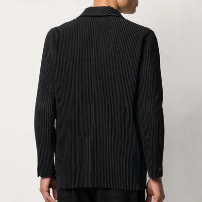 Miyake Pleated Men New Office Black Blazer Luxury High Fashion Suits Partially Lined Autumn Winter Coat