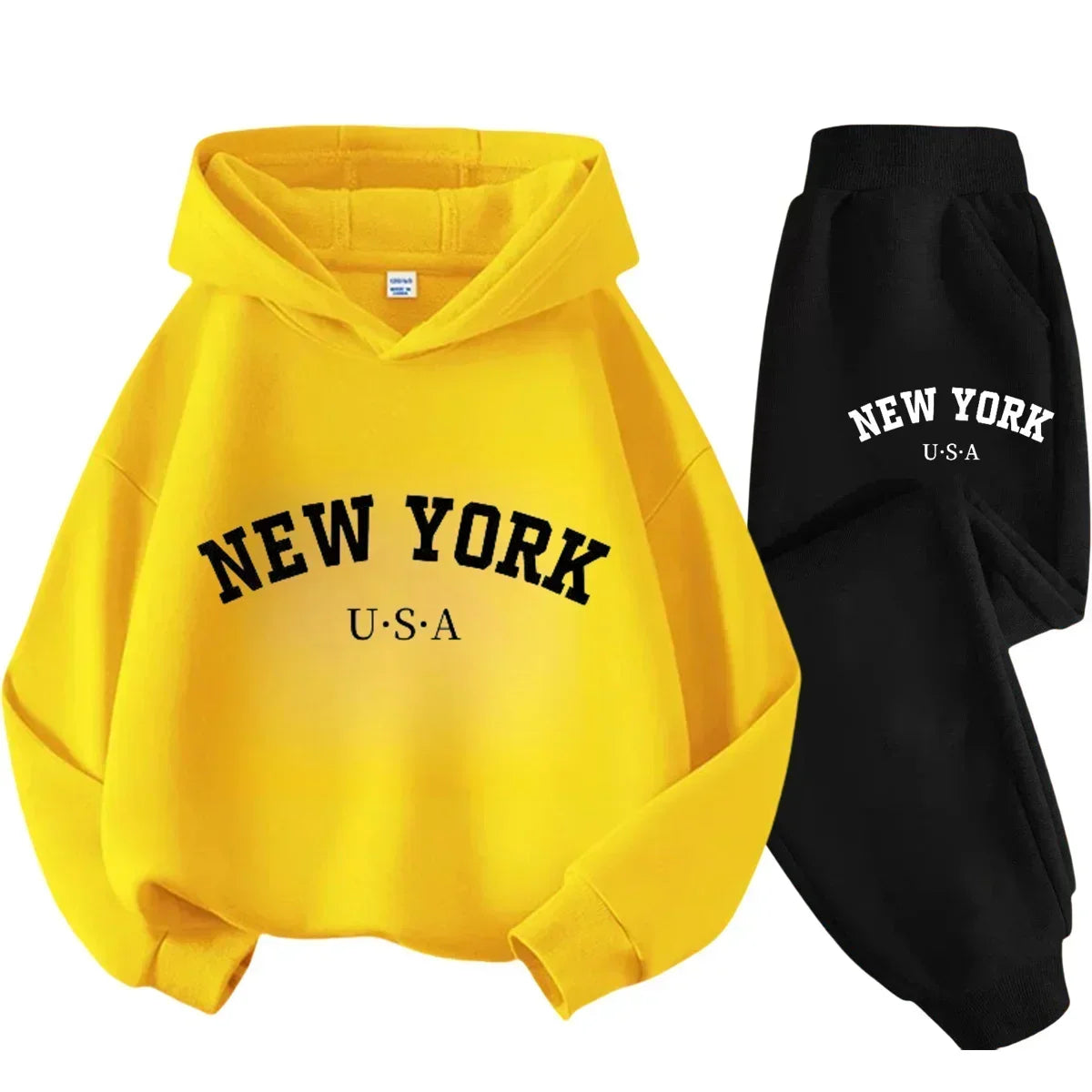 Children Hoodie Set Autumn Winter New York USA Letter Graphic Sweatshirt Pant Suit Baby Boy Girl Kid Sport Two Pieces Tracksuit