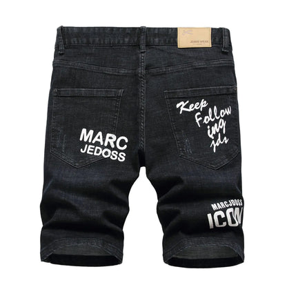 Men Summer White Ripped Denim Shorts Male Holes Short Jeans New Fashion Streetwear Stretch Jeans Shorts Pants Srtaight Fit Jeans