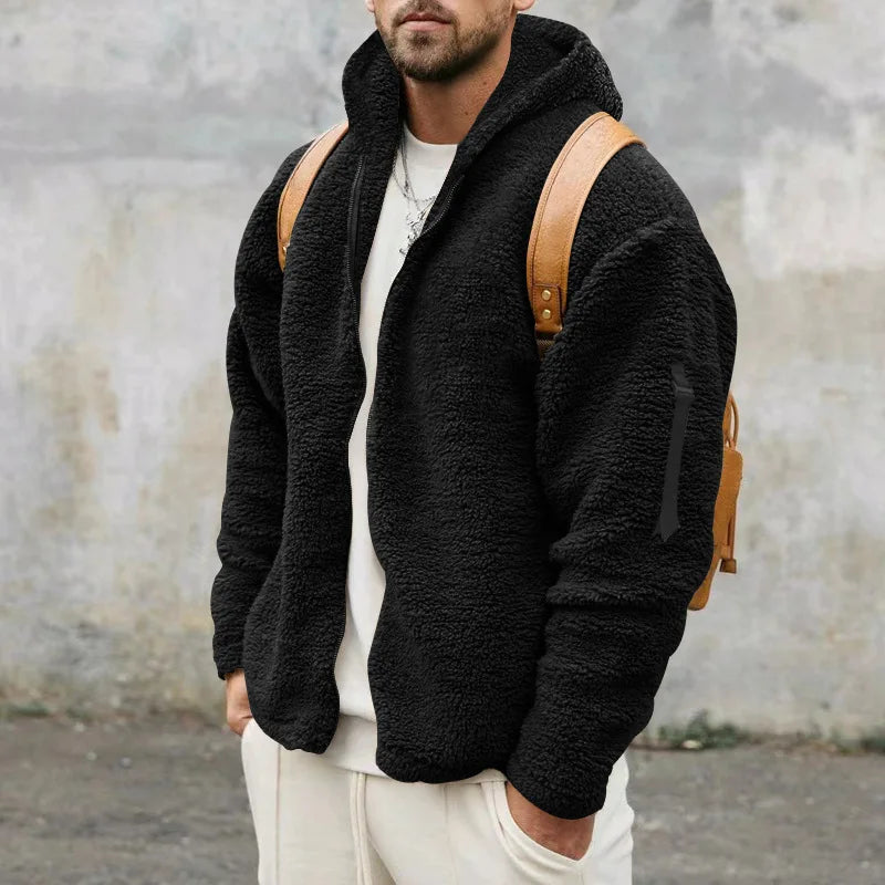 Men's Autumn and Winter Double-Sided Fleece Warm Jacket  Loose Hooded Casual Jacket