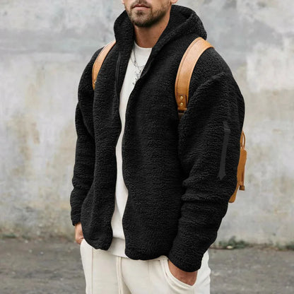 Men's Autumn and Winter Double-Sided Fleece Warm Jacket  Loose Hooded Casual Jacket