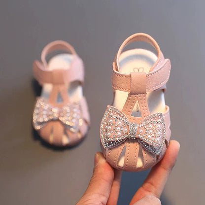 Summer Baby Girl Shoes Cute Bow Pearl Toddler Sandals Soft Bottom Kids Girls Princess Shoes Beach Sandals
