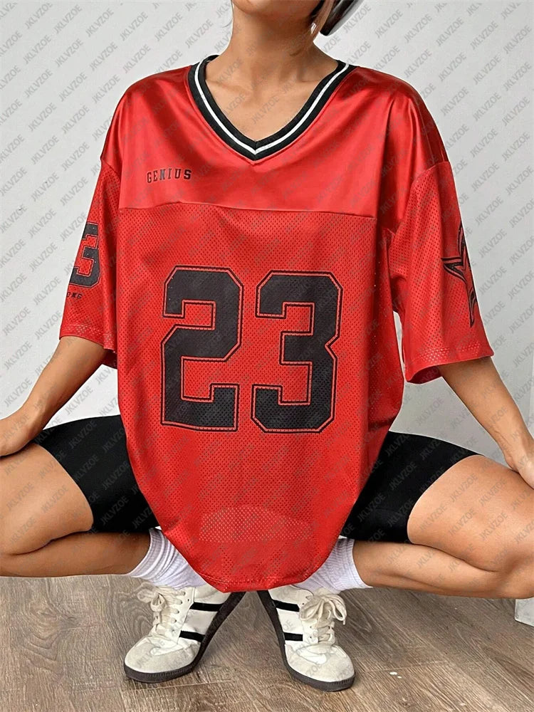 Number 23 TShirt For Men Women Summer Oversized V-neck Black Tee Harajuku Trend Short Sleeve Unisex Streetwear Couple Top