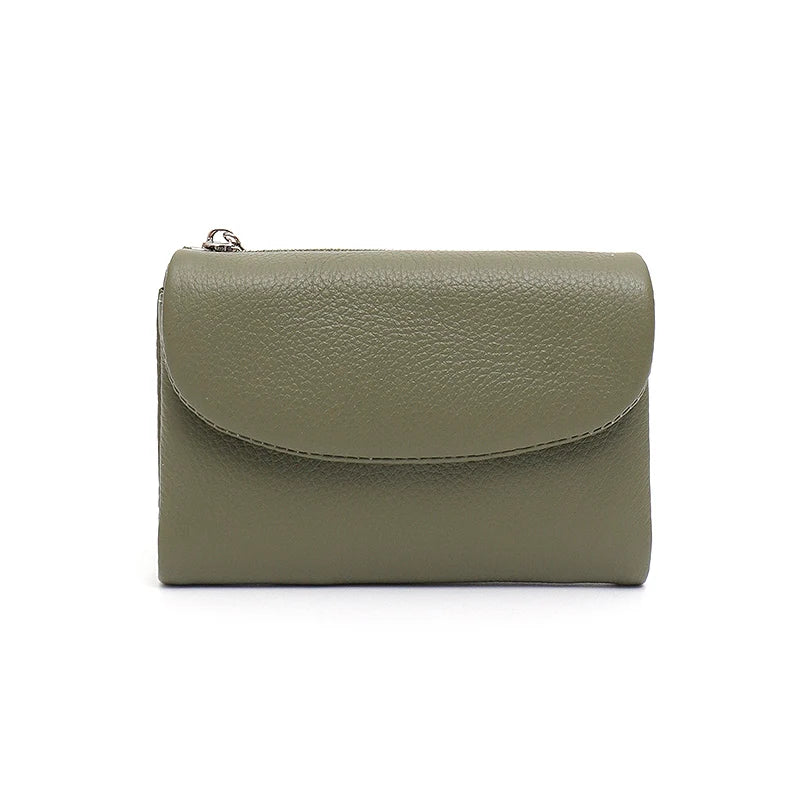Portefeuille court minimaliste pour femme en cuir véritable avec rabat aimanté, porte-monnaie à trois volets, plusieurs fentes pour cartes, portable, usage quotidien