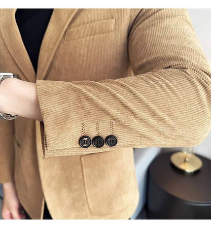 2026 Spring/Fall Men's Blue Suit Jacket, Black Long-Sleeve V-Neck Single-Breasted Formal Coats, Asian Fit Slim Cut.
