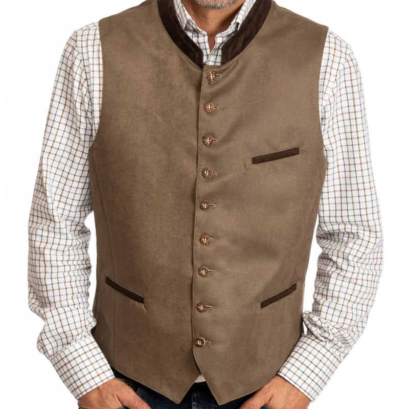 Men Vest Green Suede Velvet With Collar Single Breasted Waistcoat For Wedding Banquet Party Business Work Casual Daily Men Vest