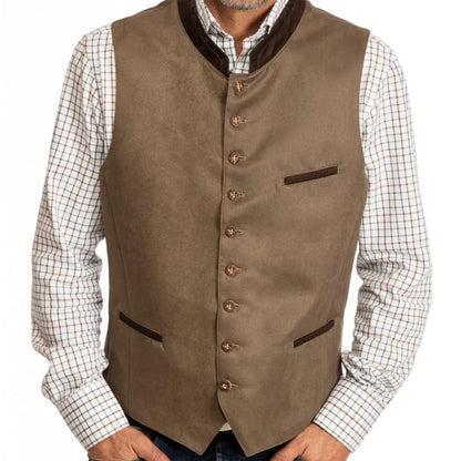 Men Vest Green Suede Velvet With Collar Single Breasted Waistcoat For Wedding Banquet Party Business Work Casual Daily Men Vest