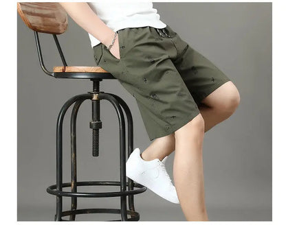 Men's Cotton Shorts Print Casual Shorts Travel Bermuda Shorts Elastic Waist Golf Shorts