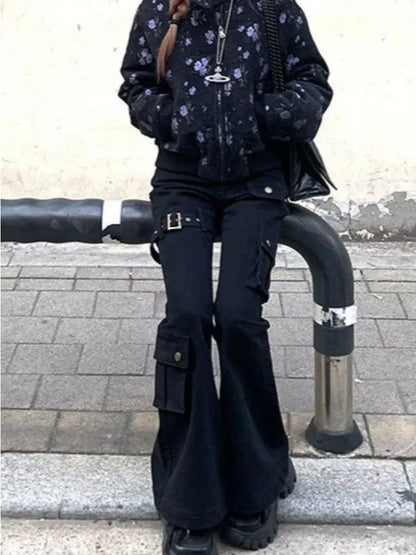 Aesthetic Dark Style Street Y2K Slim Fit Jeans Women's Vintage Sheath Gothic Pants High Waisted Hotsweet Black Denim Trouser
