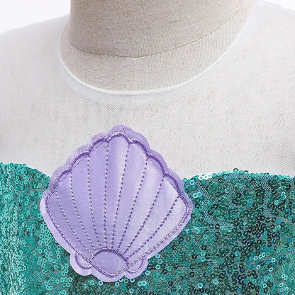 Cute Girl Princess Little Mermaid Ariel Dress Kids Cosplay Costume Children Halloween Birthday Party Clothes Summer Dress Girl
