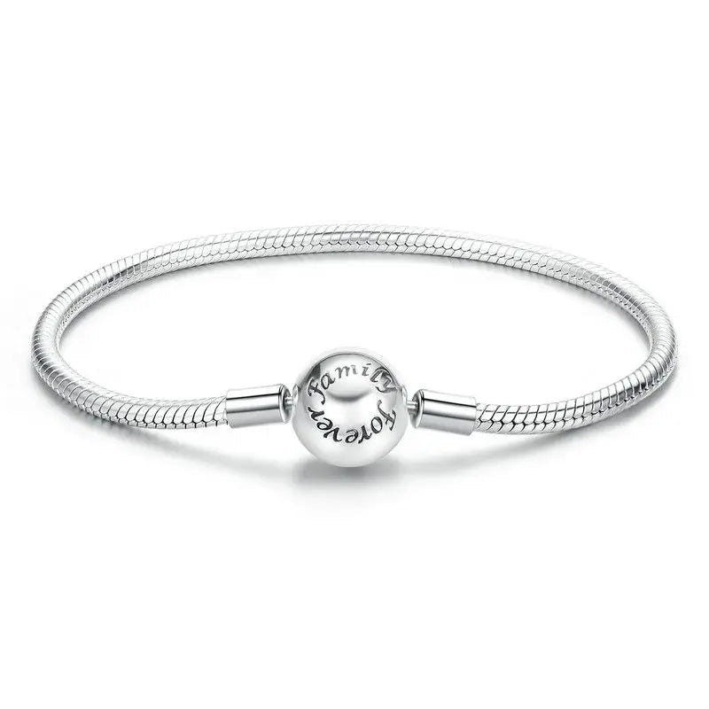 Original Solid 925 Sterling Silver 3mm Snake Chain Bracelet for Women Men, White Gold Plated Charm Bracelet DIY fit Beads