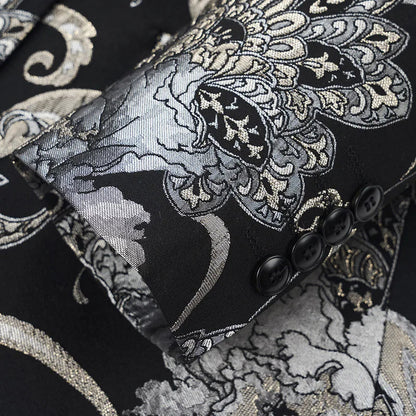 New Men Fashion Flower Suit Luxury Jacquard Jacket Homme Wedding Ball Party Single Button Blazer Singer Stage Performance Coat