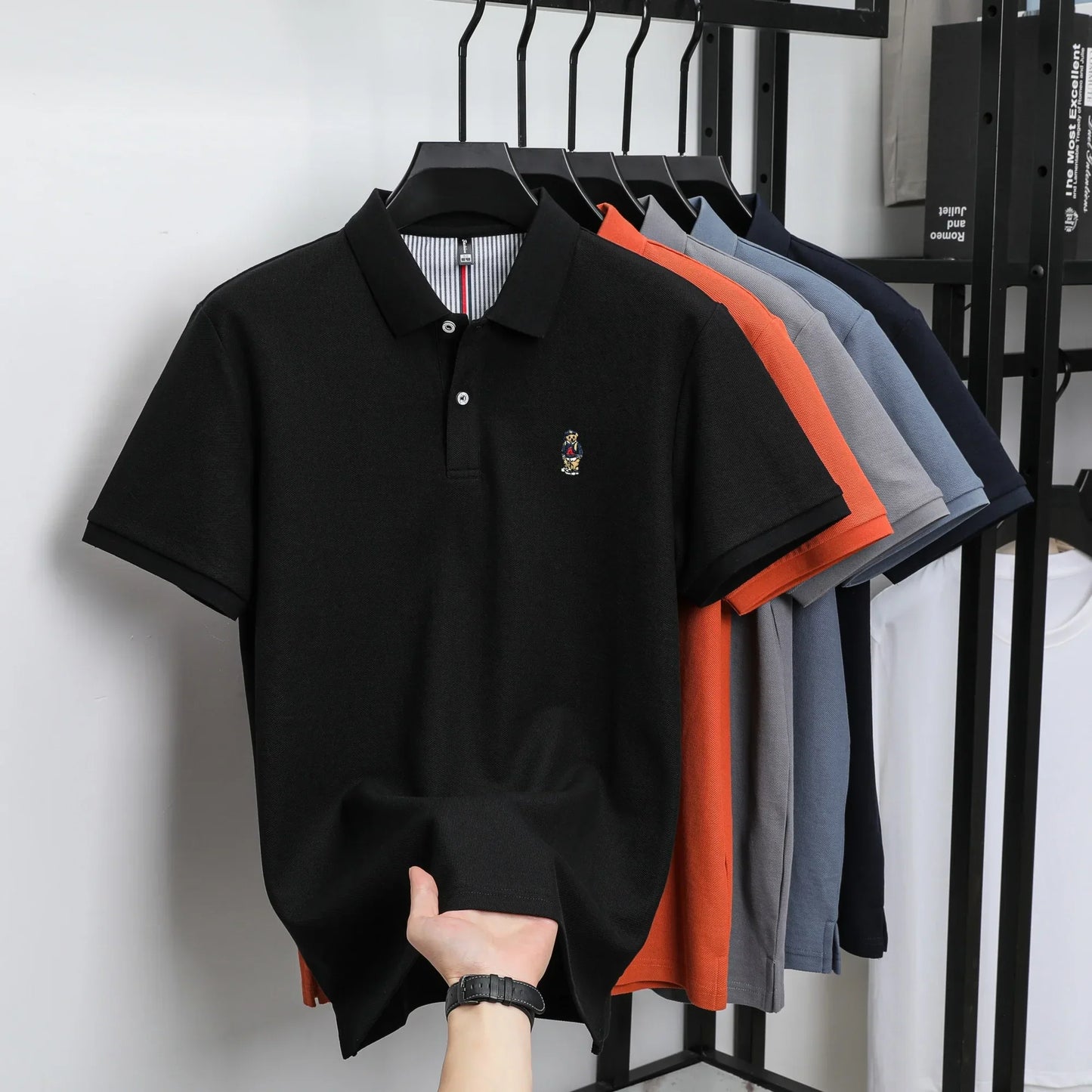 100% cotton high-quality short sleeve men's polo shirt fashion brand cute bear embroidery top Korean casual breathable T-shirt
