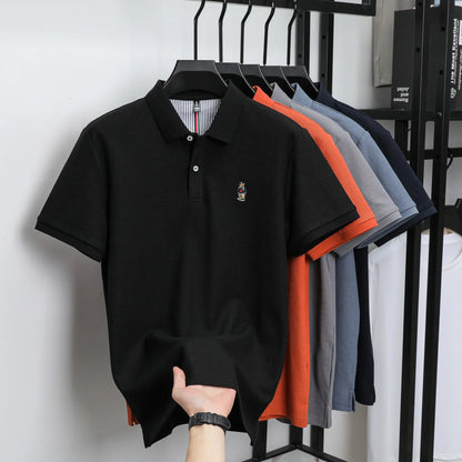 100% cotton high-quality short sleeve men's polo shirt fashion brand cute bear embroidery top Korean casual breathable T-shirt