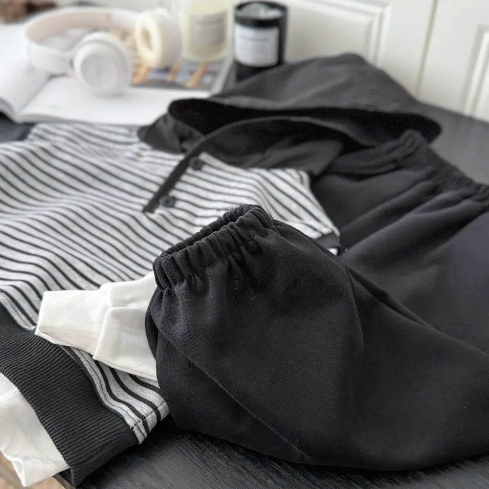 Korean Children's Clothing Set Spring Autumn Kids Casual Infant Outfits New Boys Striped hooded vest + T-shirt + Pants 3Pcs Set