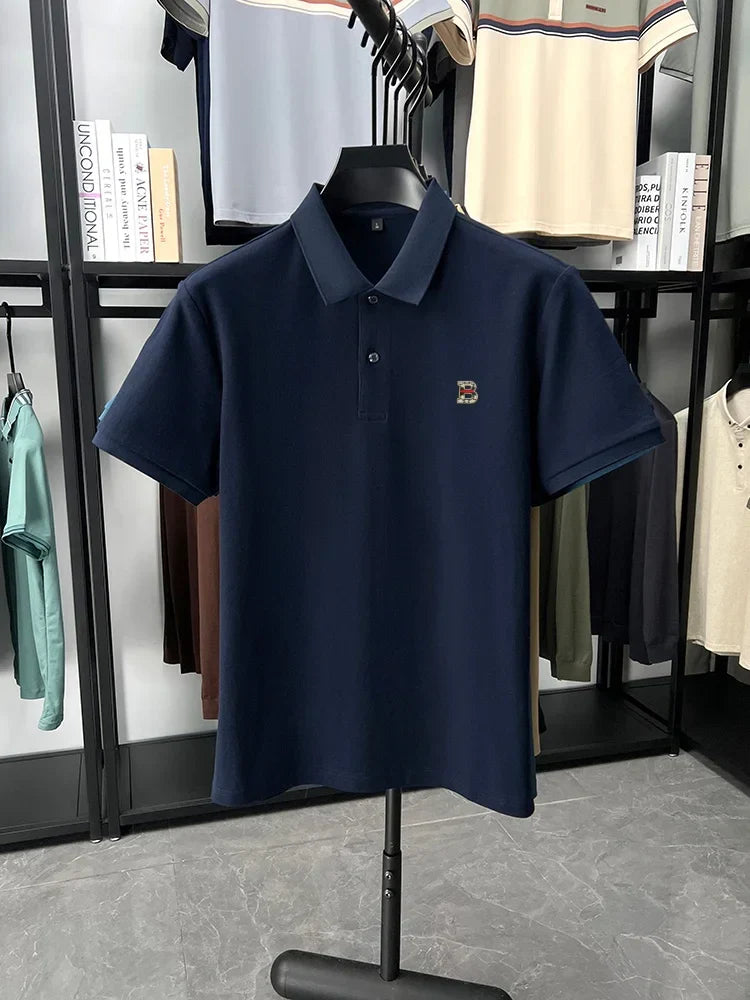 High end brand 100% cotton short sleeve polo shirt men's summer new soft breathable lapel T-shirt fashion letter embossed top