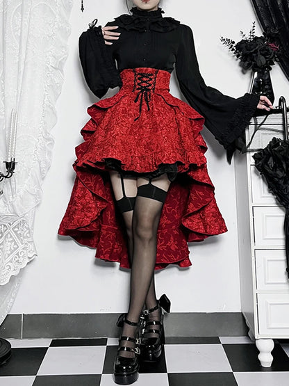Fairycore Grunge Lolita Skirt Women Dark Gothic Christmas High Waist Bandage Corset Skirt Aesthetic Streetwear Partywear